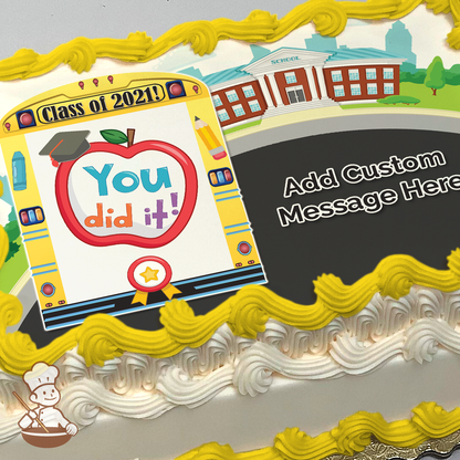 School Bus Graduation Photo Cake