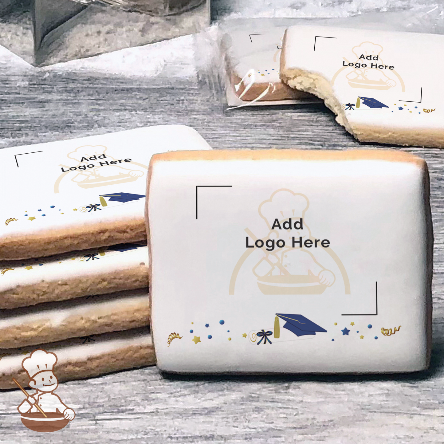 Graduation in Blue Logo Cookies (Rectangle)