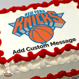 New York Knicks logo with basketball, printed on a sheet cake.