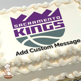 Sacramento Kings basketball team logo with purple and gray colors printed on a sheet cake.