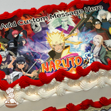 Illustration of Naruto in Six-Paths Sage Mode surrounded by other ninja characters, printed on a sheet cake.