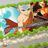 Illustration of Aang from Avatar: The Last Airbender in action poses, on a printed sheet cake.