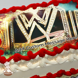 Illustration of a sparkling WWE championship belt with intricate details, printed on a sheet cake.