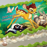 Bambi, Thumper, and Flower with a butterfly, set in a forest scene, printed on a sheet cake.