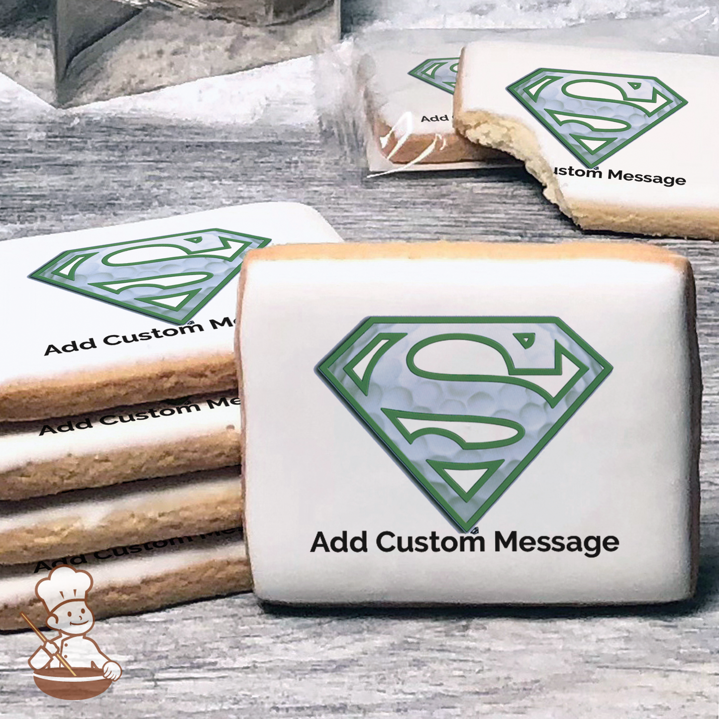 Superman Golfing Superman Custom Message Cookies (Rectangle)