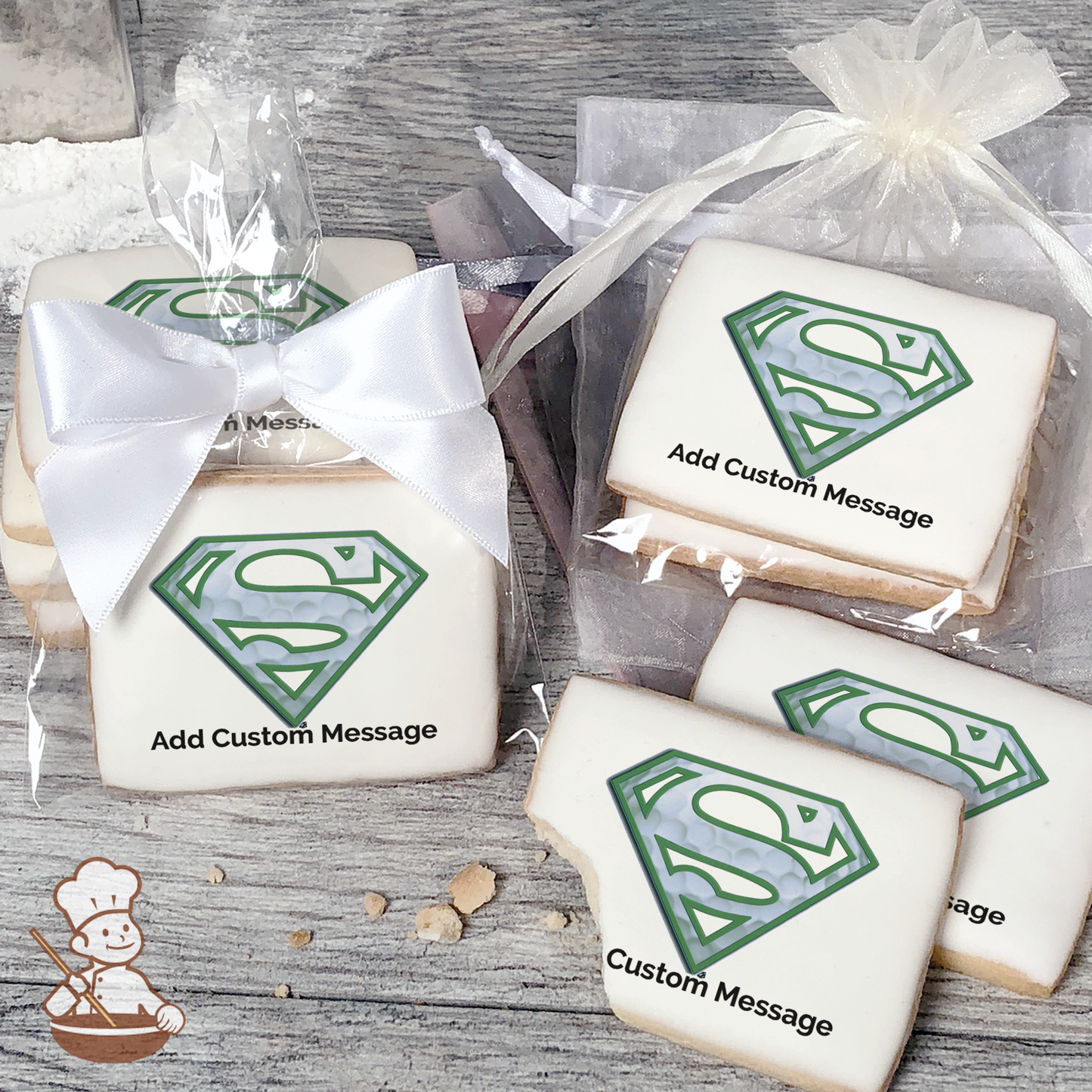 Superman Golfing Superman Custom Message Cookies (Rectangle)