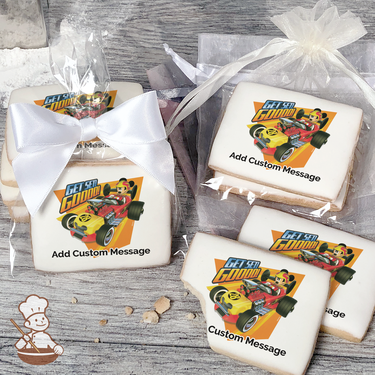 Mickey Roadster Racers Get Set Goooo Custom Message Cookies (Rectangle)