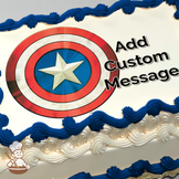 Captain America's shield with star and concentric circles on a sheet cake.