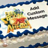 Illustration of Skylanders characters with the text "FULL BOOM AHEAD!" on a vibrant, explosive background, printed on a sheet cake.