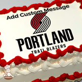 Logo of the Portland Trail Blazers basketball team printed on a sheet cake.