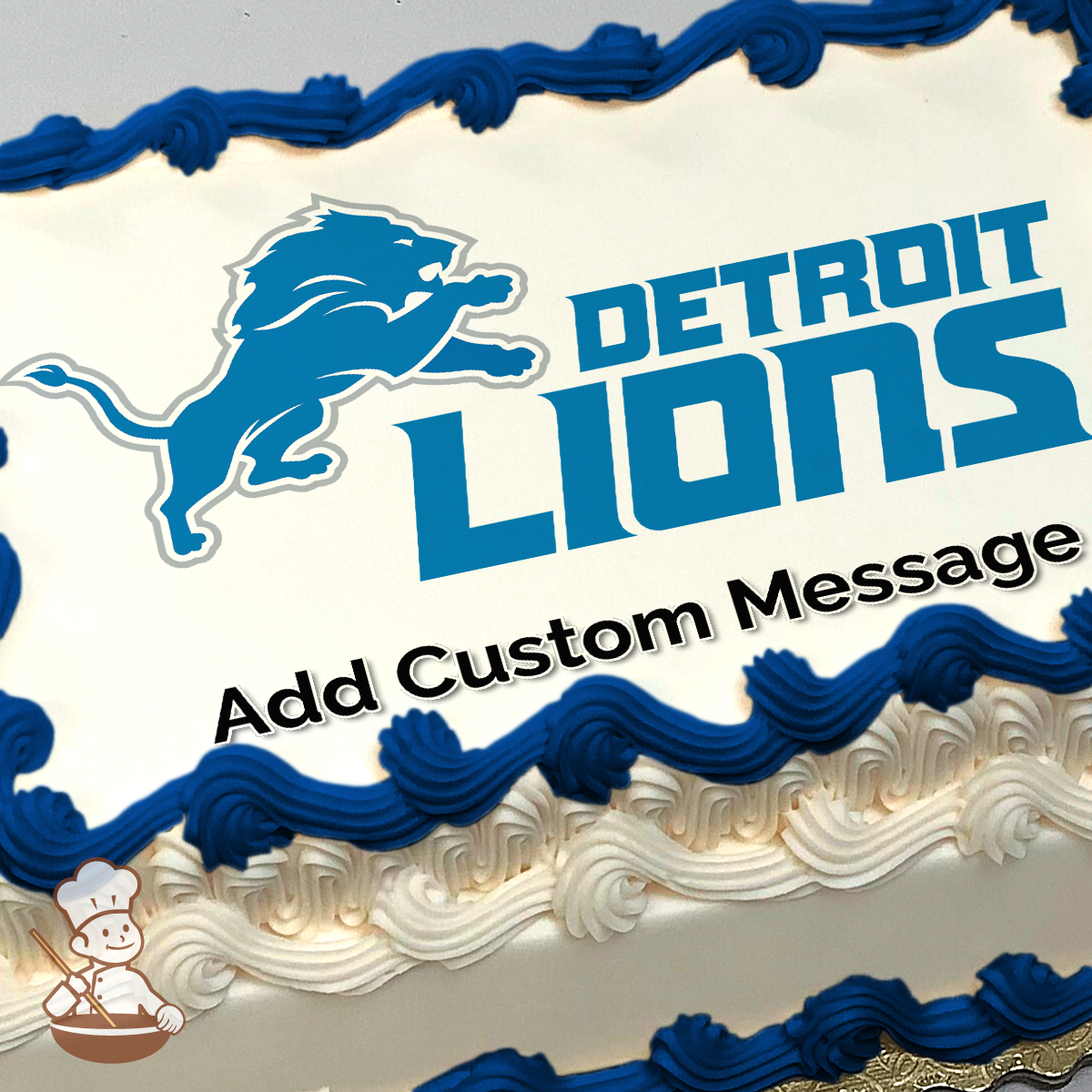 Illustration of the Detroit Lions logo, printed on a sheet cake.