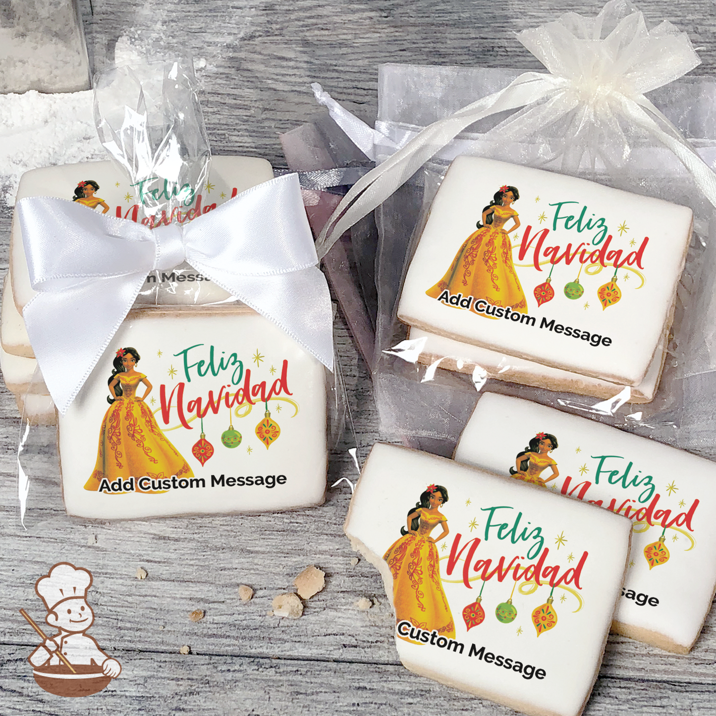 Elena of Avalor Feliz Navidad Custom Message Cookies (Rectangle)