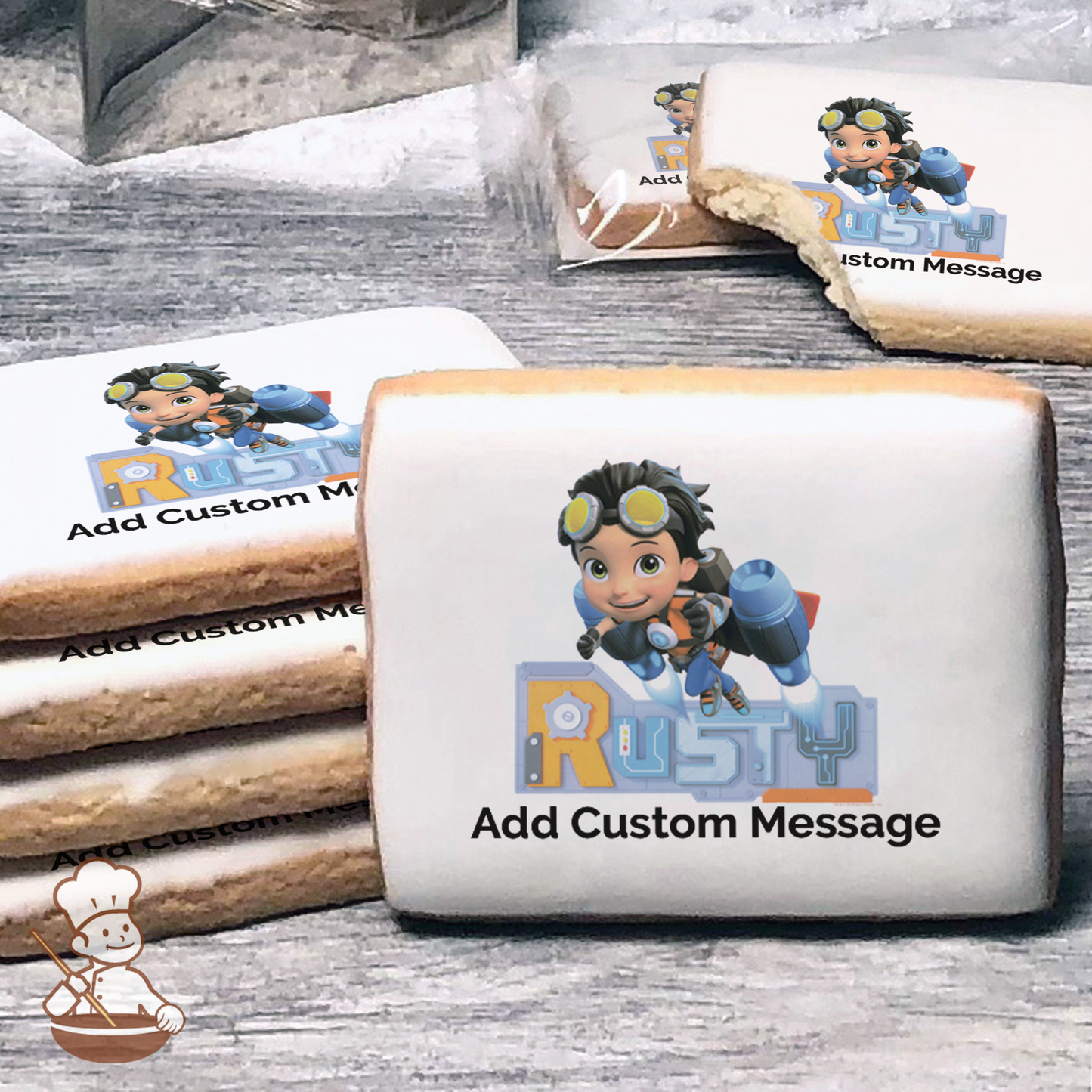 Rusty Rivets Lets Get to Work Custom Message Cookies (Rectangle)