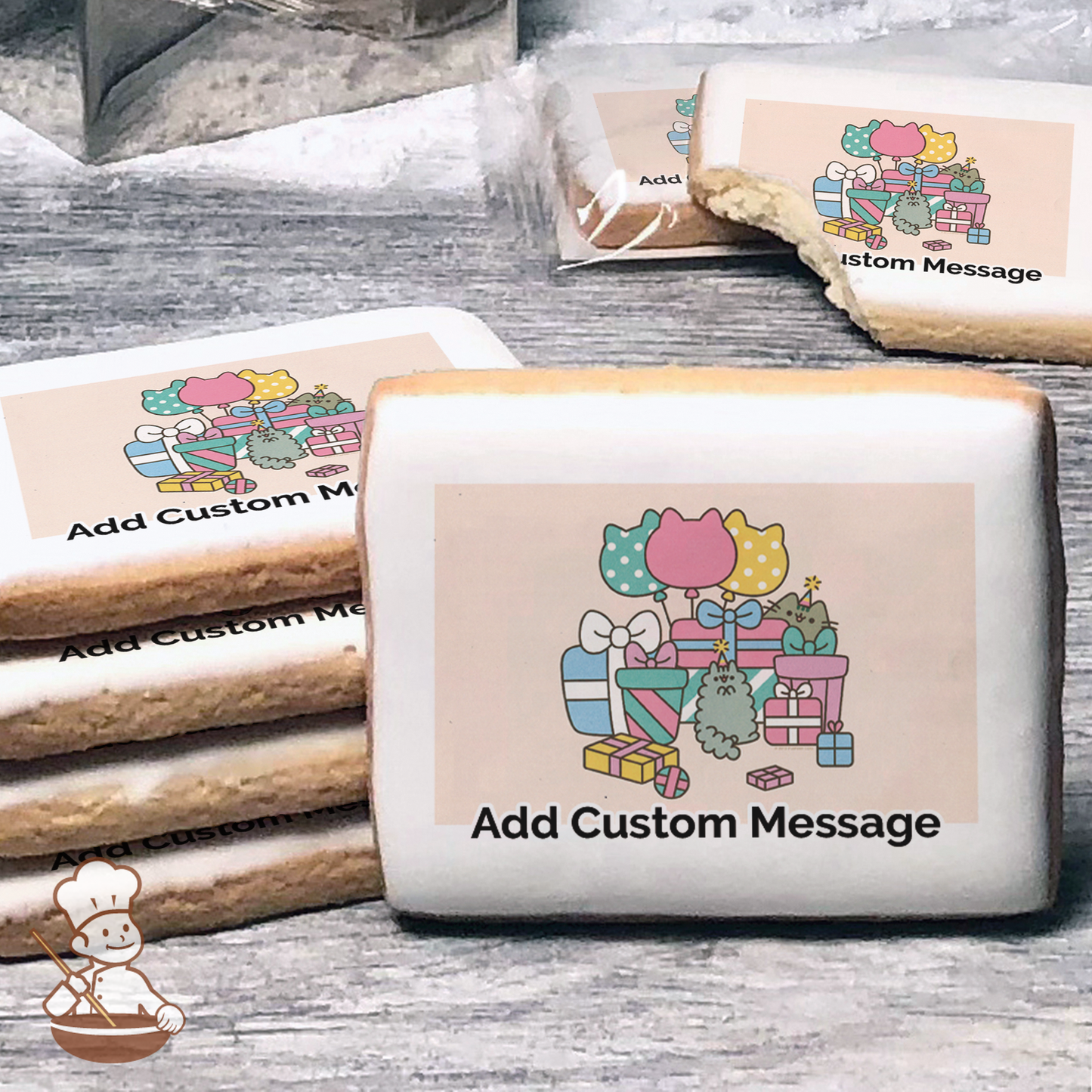 Pusheen Happy Purrthday Custom Message Cookies (Rectangle)