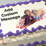 Anna and Elsa from Frozen, with autumn leaves swirling around, printed on a sheet cake.