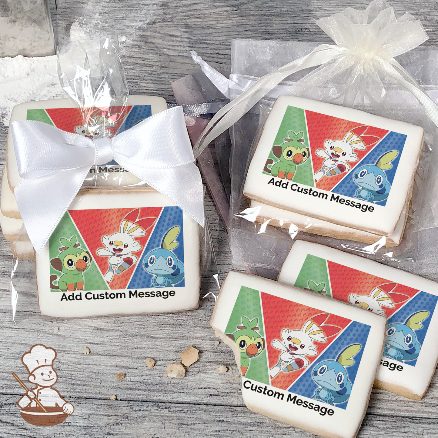 Pokemon Grass, Fire & Water Custom Message Cookies (Rectangle)