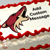 Illustration of the Arizona Coyotes logo with a text area above, printed on a sheet cake.