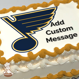 St. Louis Blues hockey team logo with a winged musical note, on a white background, printed on a sheet cake.