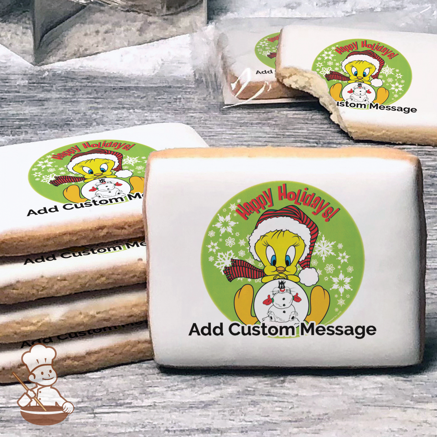 Looney Tunes Happy Holidays Custom Message Cookies (Rectangle)