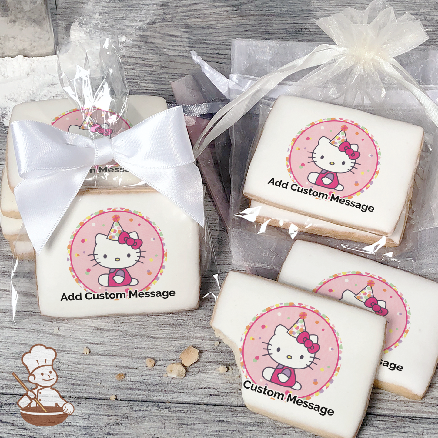 Hello Kitty Party Hat Custom Message Cookies (Rectangle)