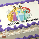 Disney princesses Rapunzel, Belle, and Ariel with friends, on a sheet cake printed image.