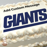 Bold blue letters spelling "GIANTS" on a white background, printed on a sheet cake.