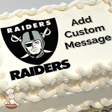 Illustration of the Las Vegas Raiders logo, printed on a sheet cake.