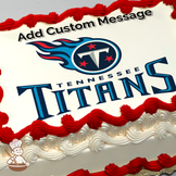 Tennessee Titans logo with three red stars and a blue flame design on a white background, printed on a sheet cake.