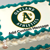 Oakland Athletics logo with green and gold colors on a sheet cake.