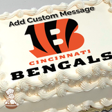 Cincinnati Bengals logo with bold "B" and tiger stripes, with the team name underneath, printed on a sheet cake.