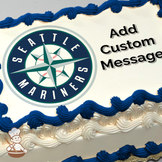 Seattle Mariners compass logo with baseballs on a cake printed image, ready for personalization.