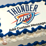 Illustration of the Oklahoma City Thunder logo, printed on a sheet cake.