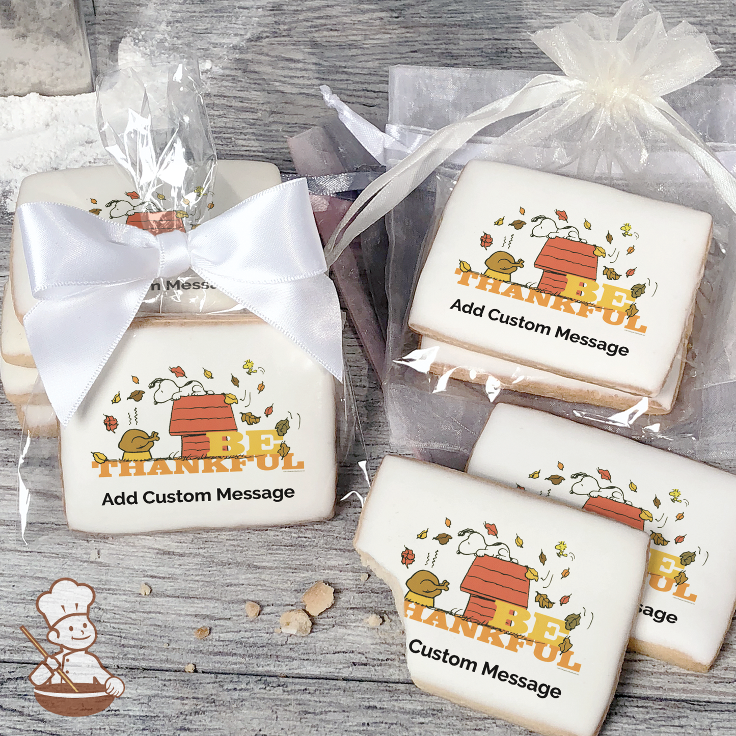 Peanuts Be Thankful Custom Message Cookies (Rectangle)