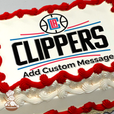 Los Angeles Clippers basketball team logo with bold "CLIPPERS" text, printed on a sheet cake.