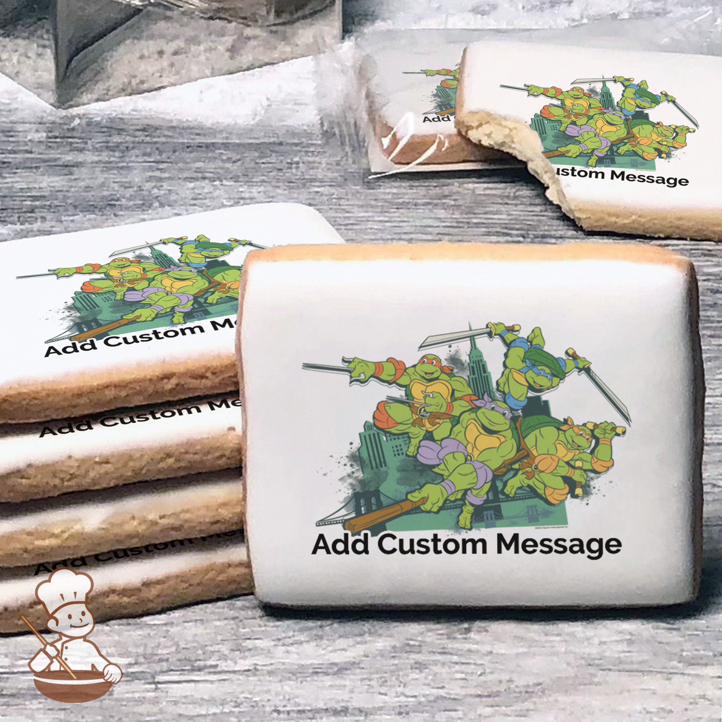 Ninja Turtles Cowabunga Custom Message Cookies (Rectangle)