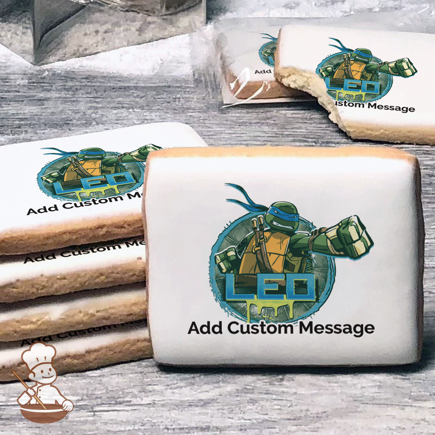 Ninja Turtles Leonardo Custom Message Cookies (Rectangle)