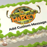 Illustration of Michelangelo from Teenage Mutant Ninja Turtles with nunchucks, on a sewer background, printed on a sheet cake.